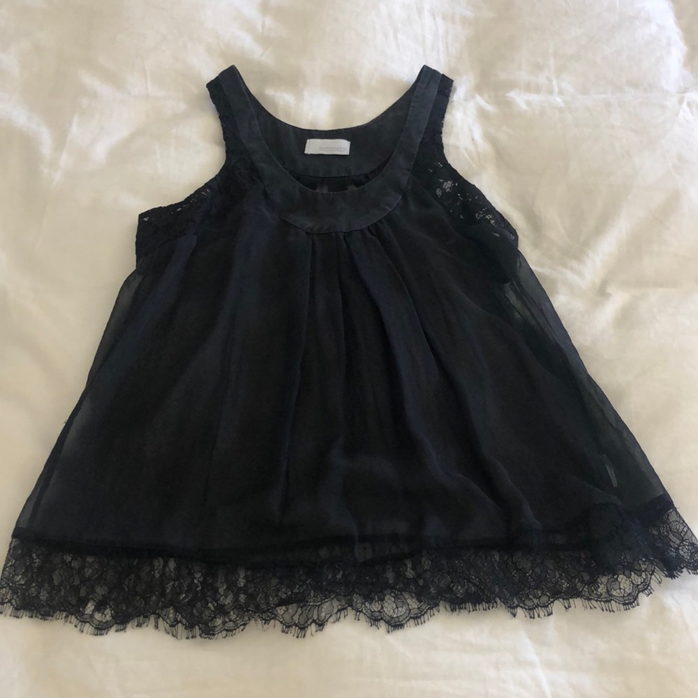 Symmetry sheer and lace black tank